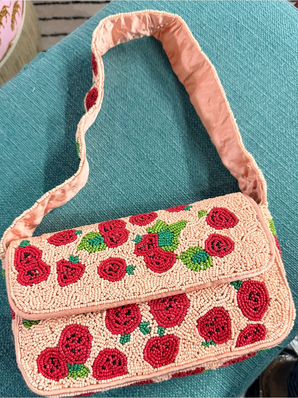 NWOT SINCERLY JULES STRAWBERRY BEADED SHOULDER BAG